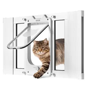 VEVOR Cat Door for Window, Adjustable to Fit Window Width 23"-28", 4 Secure Lock Modes, Aluminum Frame and High-Transparency Glass, Magnetic Closure, Weatherproof Quick-Fit Pet Door for Cats, White