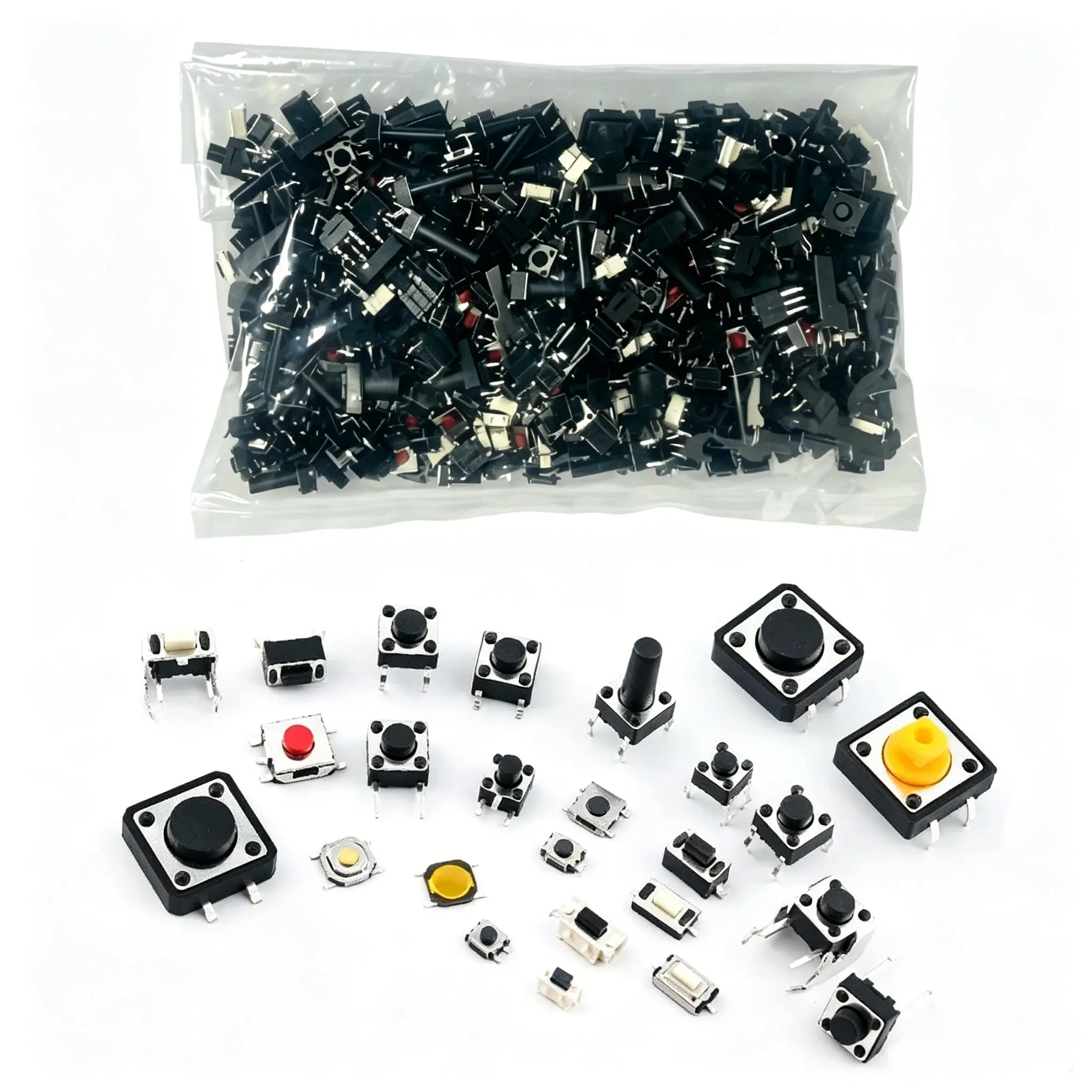 Tactile Switch Assortment Kit, Mixed Size Through Hole & SMD Push Button Switches for PCB, Arduino, DIY Electronics Repair