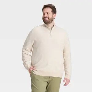 Men’s Big & Tall 1/4 Zip Sweater - Goodfellow & Co Light Beige XXLT