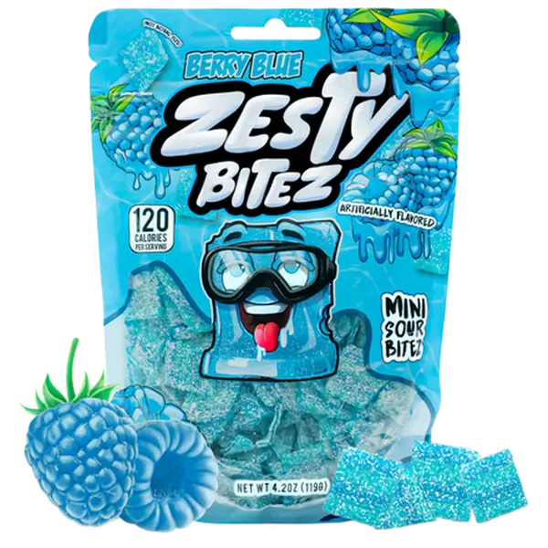 Zesty Snackz Berry Blue Mini Sour Bites Candy 4.2oz – Blue Raspberry Chewy Sour Candy