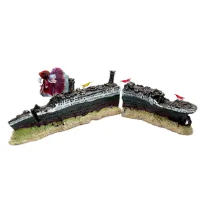 Titanic Aquarium Shipwreck – 13” 2-Piece Sunken Shipwreck Ornament, Broken Titanic Wreck Fish Tank Decor for Bettas, Plecos, Tetras & Loaches