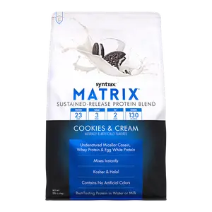 Syntrax Nutrition Matrix, Sustained-Release Protein Blend Cookies & Cream 5 lbs  Undenatured Micellar Casein & Whey Blend for Easy Mixing