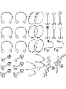 30 Pcs Silvery Dazzling Cartilage Earring Studs Hoops Conch Piercings Jewelry for Women Men Surgical Stainless Steel Forward Helix Earrings Hoops 16G 20G Tragus Stud Earring Cartilage Piercing Jewelry Fashion Body Jewelry