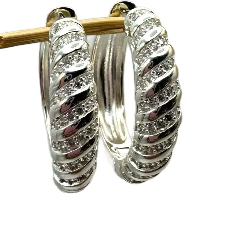 925 Sterling  Silver Hoops with CZ 1.5” Length