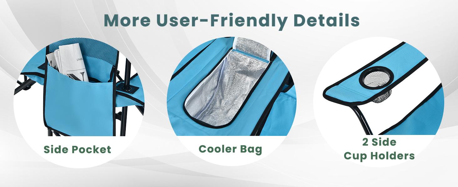 COSTWAY Double Portable Picnic Chairs, Folding Camping Chairs w/Detachable Umbrella, Cooler Bag, Cup Holders, Patio Beach Camping Chairs for Outdoors football baseball season,4th of july decor, dad gift