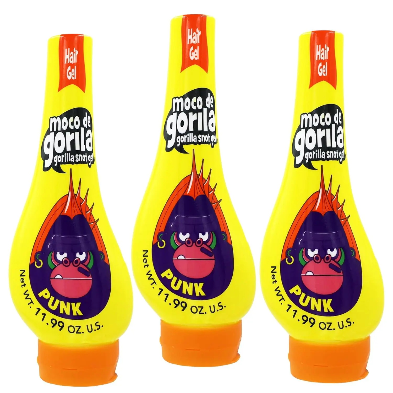 Moco de Gorila Punk, Hair Styling Gel, Reactivate with water, Long-lasting Hold, 3-Pack of 11.99 Oz Each, 3 Bottles.