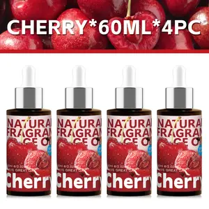4pc 60ML Cherry Essential Oil, Long-Lasting Scented Car Air Freshener, Home Diffuser, Candle Making, DIY Perfume, No Alcohol, with Dropper