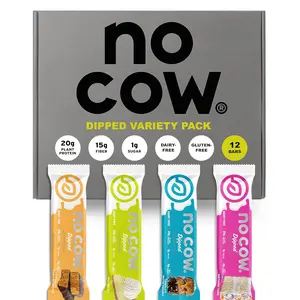 No Cow Protein Bars Dipped Variety Pack - 12 Count, 20g Plant Protein, 14g Fiber, 1g Sugar, Vegan, Dairy & Gluten Free, High Protein, High Fiber, Low Sugar