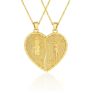 Mytys Te Amo Necklace Couples Heart Love of Virgin Mary Gold Plated Amulet Religious Pendants Fashionable Jewelry Valentine's Day Gifts