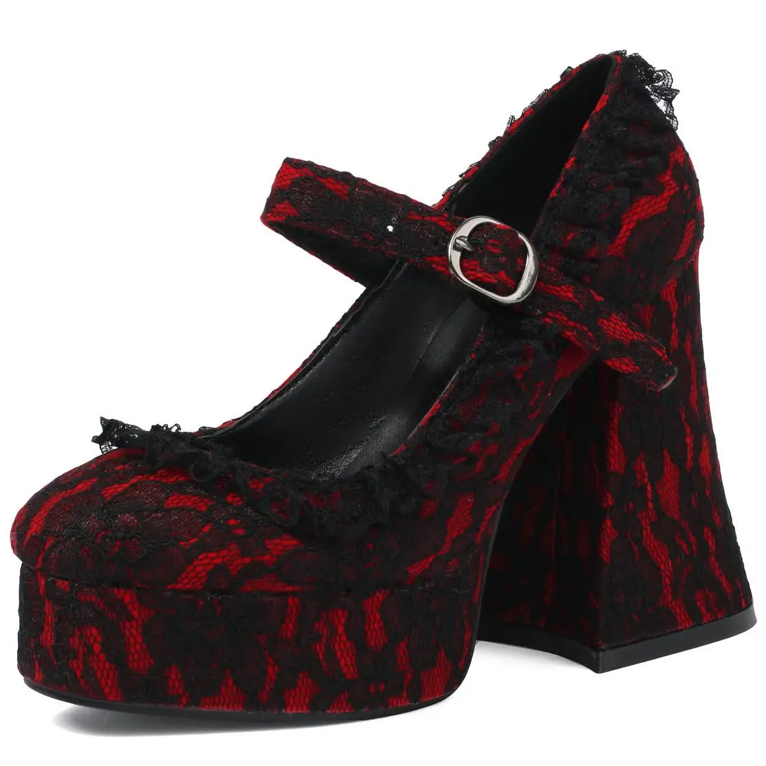 Womens Lace Flower Heels Goth Platform Shoes Chunky High Heel Mary Janes Gothic Shoe Cute Mary Jane high-heeled shoes, with thick soles, very sweet and charming