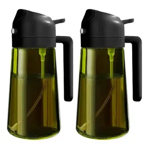 2 Count 2 in 1  Oil Sprayer for Cooking 16oz/470ml Light-Blocking Dark , Olive Oil Dispenser Bottle for Kitchen, Premium Dark Green Glass Oil Bottle, Food-Grade Oil Mister for Air Fryer, BBQ, Cooking Oil Container