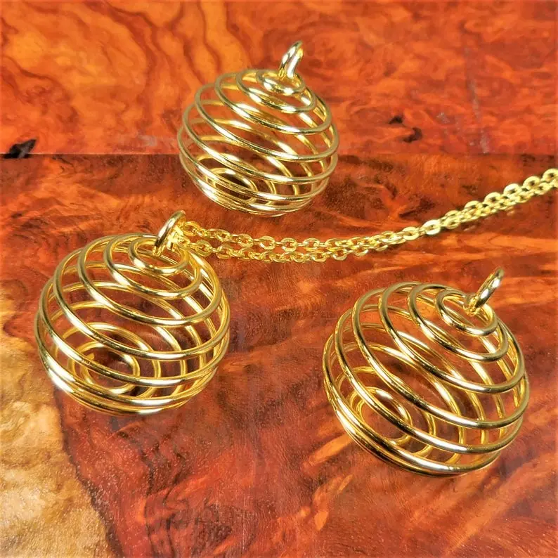 Cage Necklace - Flexible Gemstone Coil Pendant - Gold Jewelry Parts - Fill with Crystals