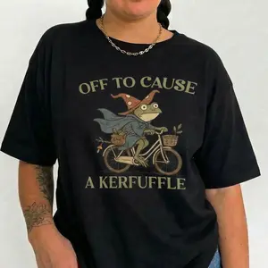 Plus Size Frog Shirt Funny Graphic Tee Women Off To Cause A Kerfuffle Wizard Toad Chaotic Humor Relaxed Fit Comfy Top S-6XL