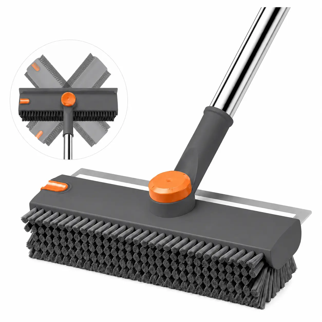 3-in-1 Heavy Duty Stiff Bristle Floor Scrub Brush Cleaner with 54-in Adjustable Long Handle and Scraper for Bathroom, Kitchen, Patio Cleaning magic room