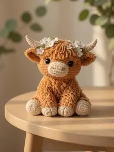 Crochet Highland Cow Plush, Handmade Amigurumi Cow Toy, Cute Farm Animal Plush, Highland Cow Gift, Cottagecore Decor, Cute Cow Plush