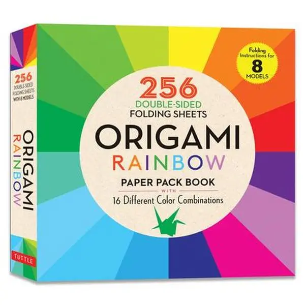 Origami Rainbow Paper Pack Book - Crafts & Art Guide, 256 Double-Sided Folding Sheets, 8 Model Instructions, Tuttle Studio, Paperback