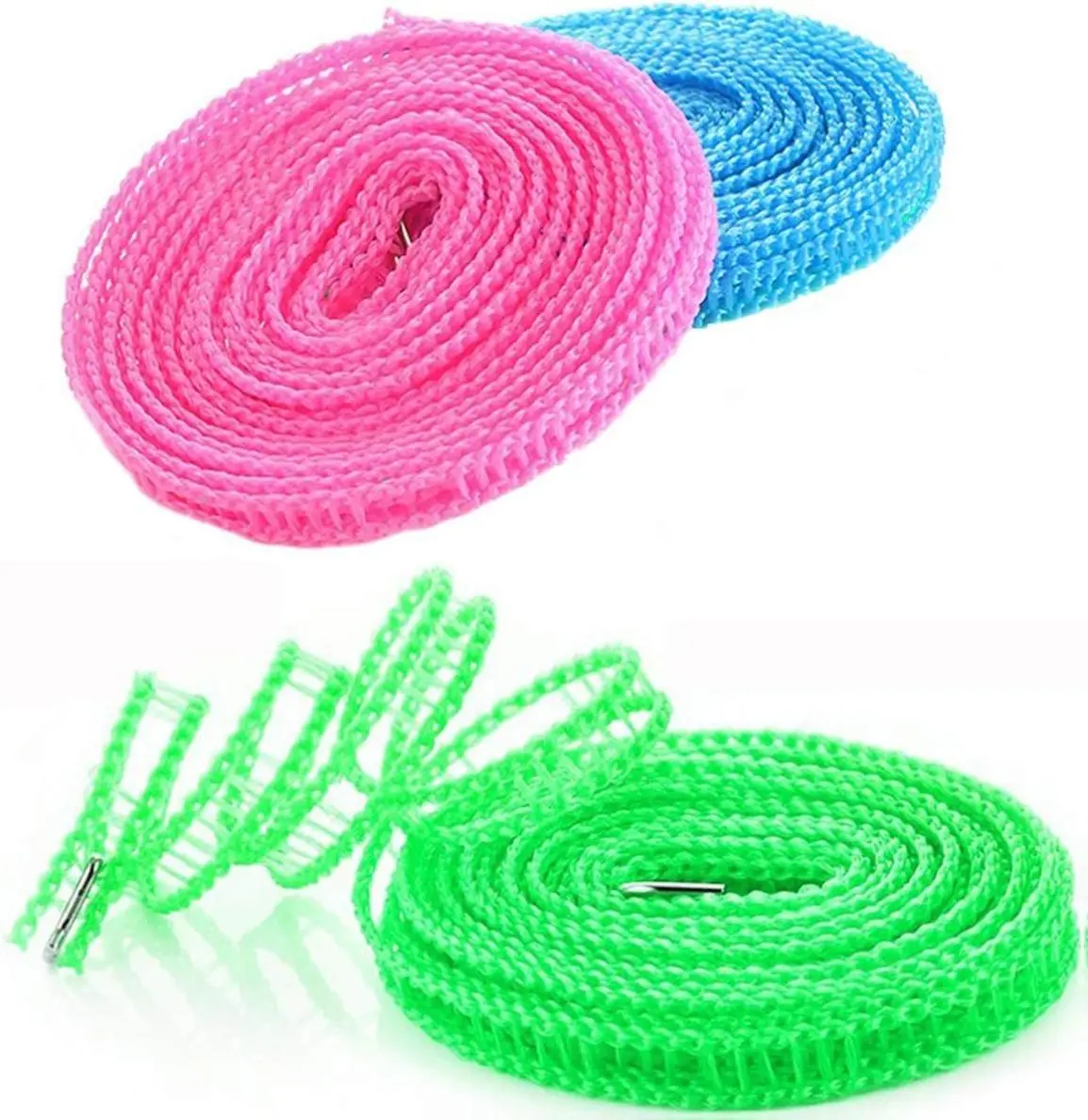 3-Pack Retractable Windproof Nylon Clotheslines, Home Accessories, 1.64ft Length with Easy-to-Use Stainless Steel Hooks, Blue/Pink/Green, 10-15kg Load Capacity for Camping, Indoor Laundry Use, 10 - 15 Kg