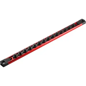 1/4-Inch Drive  Socket Organizer, Heavy Duty Socket Holder Tool Box Organizer,  Alloy Socket Rail Holder Socket Kit x 14 Clips (Red)