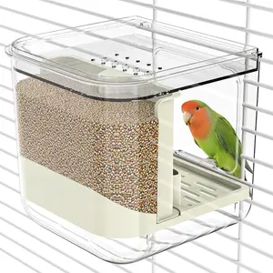 No Mess Automatic Bird Feeder,Multifunctional Parrot Seed Feeders,Transparent Seed Food Container,Bird Cage Accessories for Canaries Budgies Lovebirds Conures Cockatiels