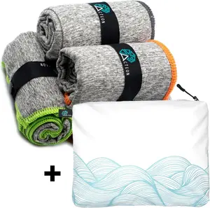 Gym Towel & Travel Organizer Storage Kit Bundle – Acteon Microfiber Towels 5-Pack + Water-Resistant lightweight Wet Dry Bag for Workout, Swim, Beach & Travel