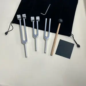 Set of 3 Aluminum Tuning Forks for Chakra Balancing, 128hz 256hz 512hz Frequencies, Relaxation Sound Therapy with Bag, Percussion Instrument