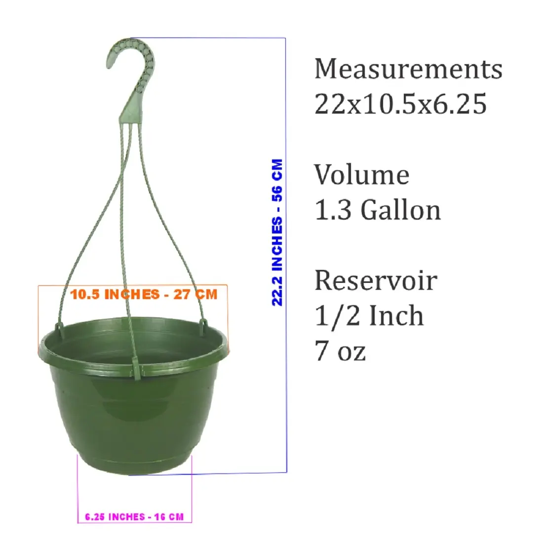 212 MAIN TEKU MXC825173 10.5-Inch Green Plastic Hanging Basket, 3-Pack Value (Garden Planter for Home Improvement), Round Top, Weatherproof
