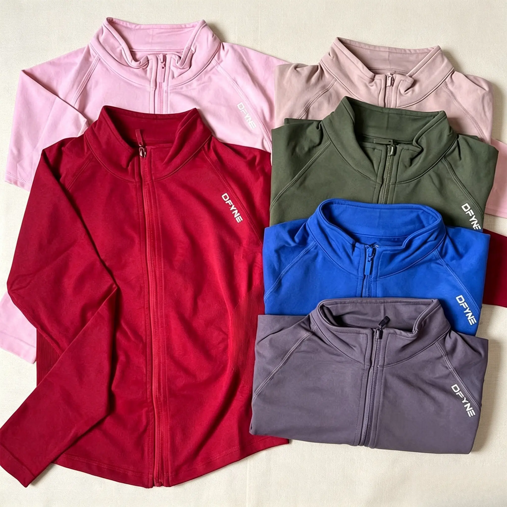 DFYNE Women's Seamless Full Zip Long Sleeve Workout Jacket| High Stretch Stand Collar Slim Fit Running Gym Track Jacket
