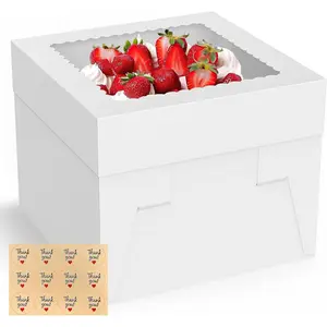 3 Cake Boxes 10 Inch, 10x10x8 Inches Tall cake box with Large Clear Window for Transporting Cakes, Cookies, Pies, Cupcakes, and Pastries, Ideal for Weddings, Birthdays, and Special Occasions