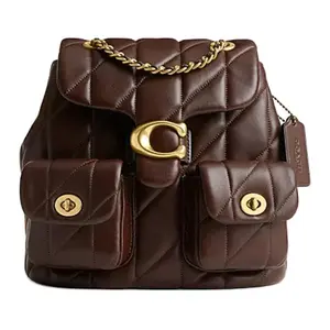 COACH 21 Metal Logo Quilted Leather Backpack for Women in Brown