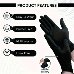 Acrylonitrile gloves, 100 pieces per pack; black disposable cooking gloves, latex-free and powder-free; pet hair cleaning gloves; sterile wet/dry mop pads; powder-free formula.