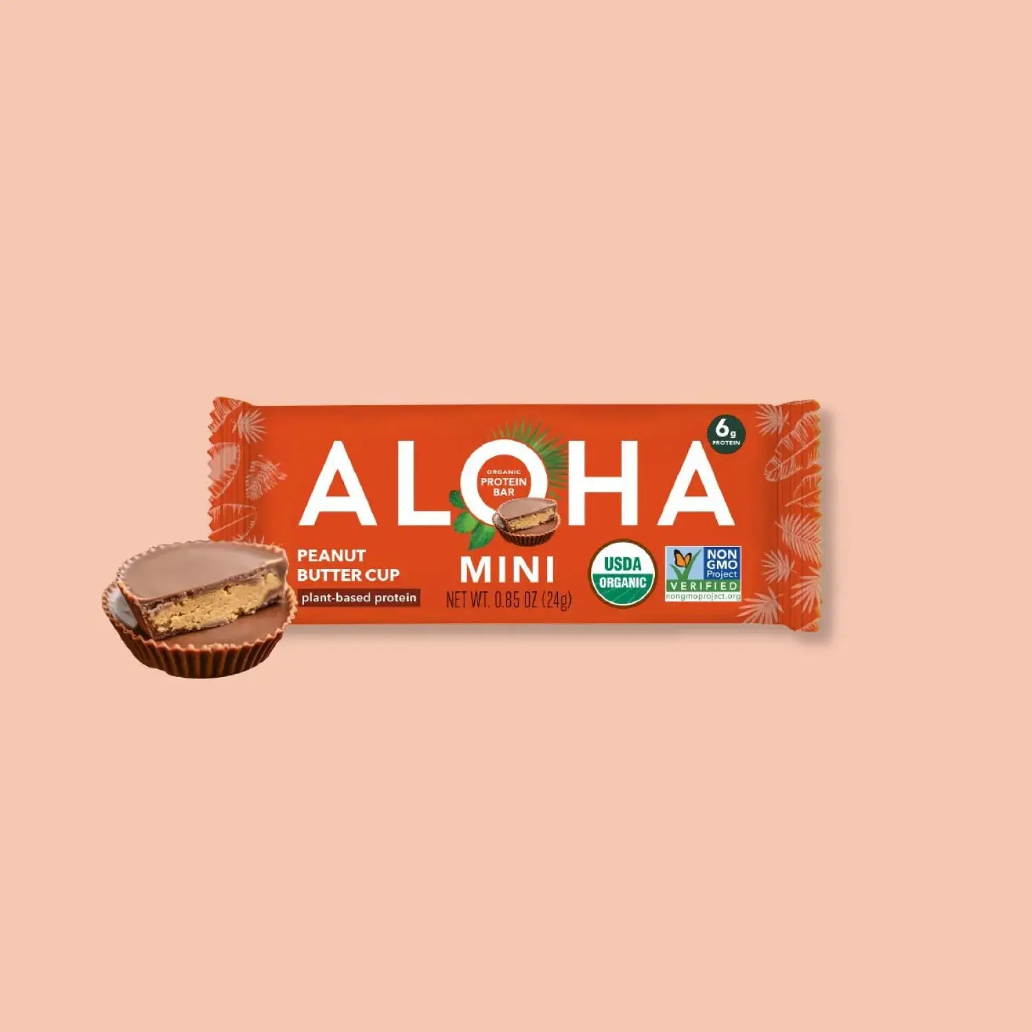 ALOHA Peanut Butter Cup Mini Protein Bars | 20 Mini Bars | 6g Plant Protein, 2g Sugar Each | Certified USDA Organic, Vegan, Gluten-Free | Inspired by the Classic PB Cup Proteinbar