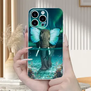 A transparent phone case with an elephant print design, TPU shockproof full protection case, suitable for iPhone 17/16/15/14/13/12/11 PRO MAX PLUS AIR E XS and PROMAX XR, is an ideal gift for friends and family, ZB567