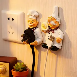 2 chef doll wall-mounted decorative hooks; chubby chef kitchen decor; resin electrical plug wall hooks; resin adhesive hooks; home, garden, garage organization tool hooks, kitchen utensil wall-mounted rack hooks, multi-functional hooks