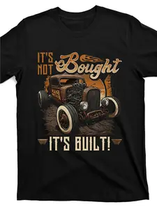 Hot Rod Rusty Car It's Not Bought It's Built Vintage Rat Rod T-Shirt, Unisex 100%cotton, Soft Breathable Lightweight, Crew Neck Regular Fit, Machine Washable, Graphic Print Short Sleeve, Cool Design, Gift Option
