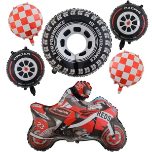 Race Car Balloons Wheel Motorcycle Balloon Red and White Checkered Balloons for Hot Wheels Racing Theme Birthday Party Decorations