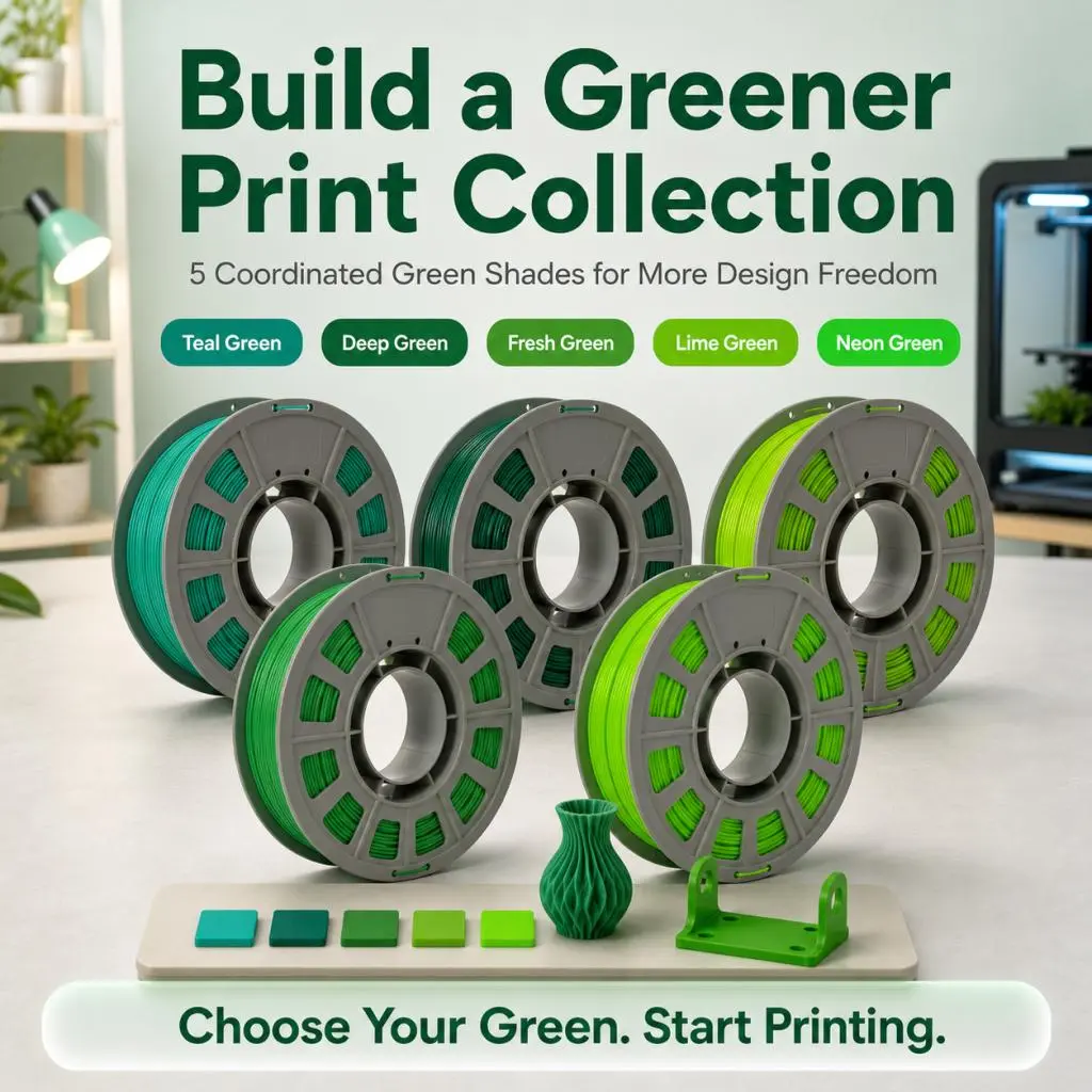 Green Series 5-Pack PETG 3D Printer Filament Kit (300g per spool, 1500g Total), 1.75mm, Smooth Extrusion No Clog, Ideal for DIY Figurines & Home Decor, Compatible with Bambu Lab & All 1.75mm FDM 3D Printers
