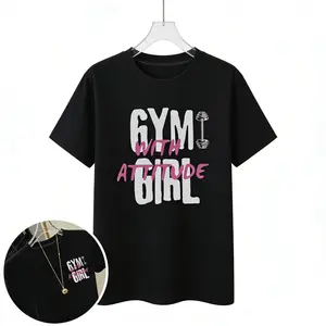 T-shirt with Attitude Print, Short Sleeve and Round Neck, Casual Top for Summer and Spring, Women's Clothing