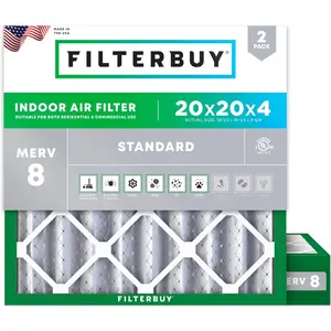 Filterbuy 20x20x4 Air Filter (2-Pack), Pleated MERV 8 Dust Defense HVAC AC Furnace Air Filters (Actual Size: 19.50 x 19.50 x 3.63 Inches)