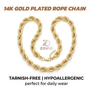 Unisex 18mm 14K Gold-Plated Stainless Steel Twisted Wheat-Ear Chain Necklace - 18-24 in, Fade-Resistant Costume Jewelry Gift for Everyday Wear Thick Twisted Rope Chain Necklace Chunky Hip Hop Statement Jewelry