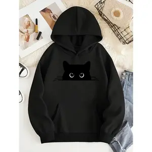 Women's white cat graphic hoodie Graphic Hoodie - Long Sleeve Pullover Regular Fit | Soft & Breathable Fabric, Durable Print, Everyday Comfort, Machine Washable, casual fashion lifestyle flat lay