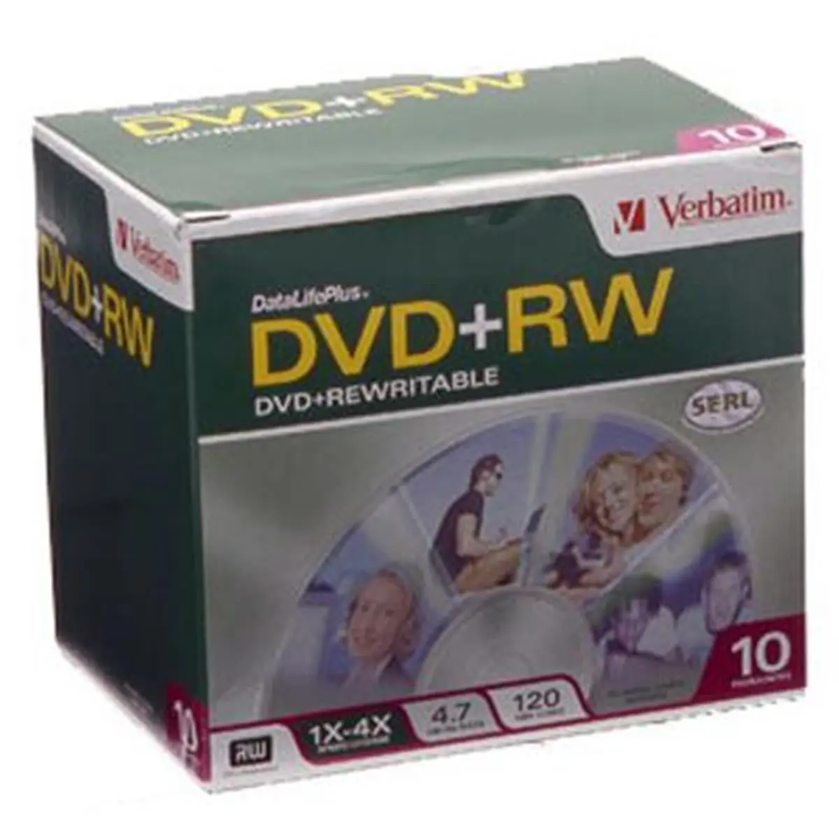 212 MAIN Verbatim Datalifeplus Rewritable DVD+RW Discs - 4.7 GB, 1x-4x Speed, 10-Disc Slim Jewel Case with Serial Identification