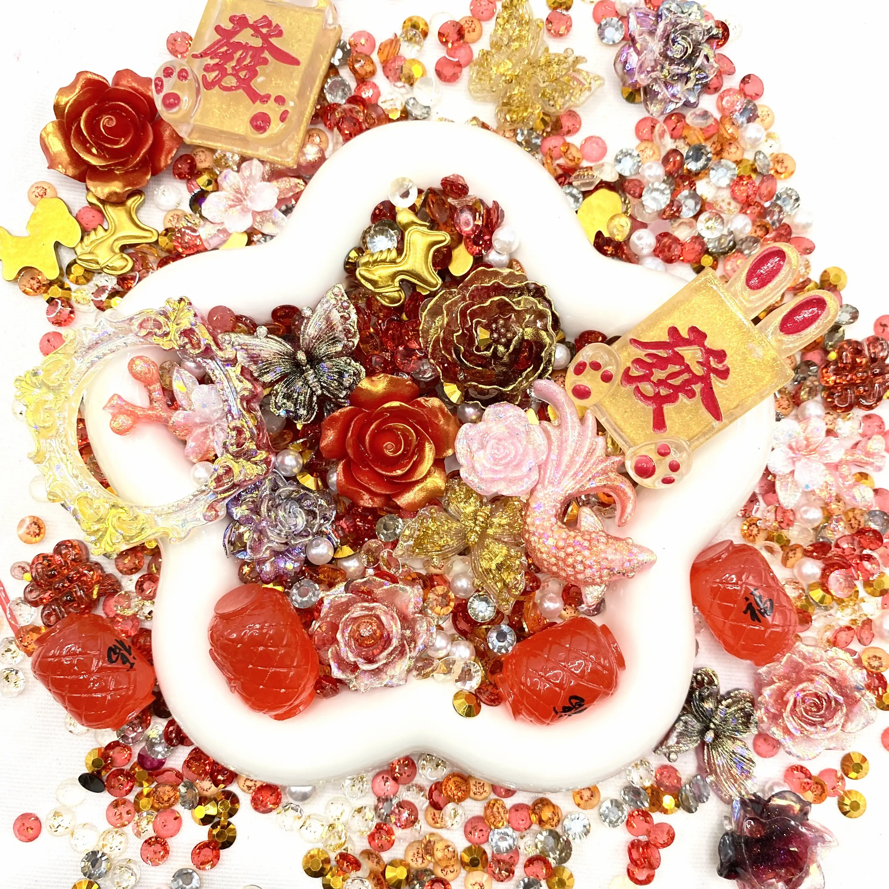 New Year Rose Bouquet - 20-30mm Resin Cabochon Mix for DIY Deco Crafts Whipped Cream Glue, Resin Art, Frame & Mirror Decoration