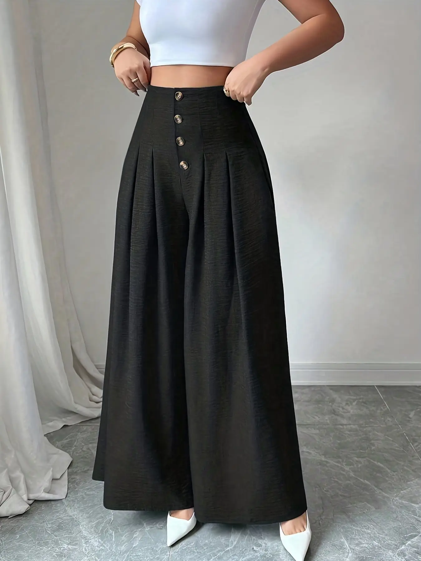 1 piece of fashionable solid color bell bottom for women, suitable for commuting to work, shopping, outdoor activities, indoor and outdoor wear Wide Legged Pants Loose Fitting Pants