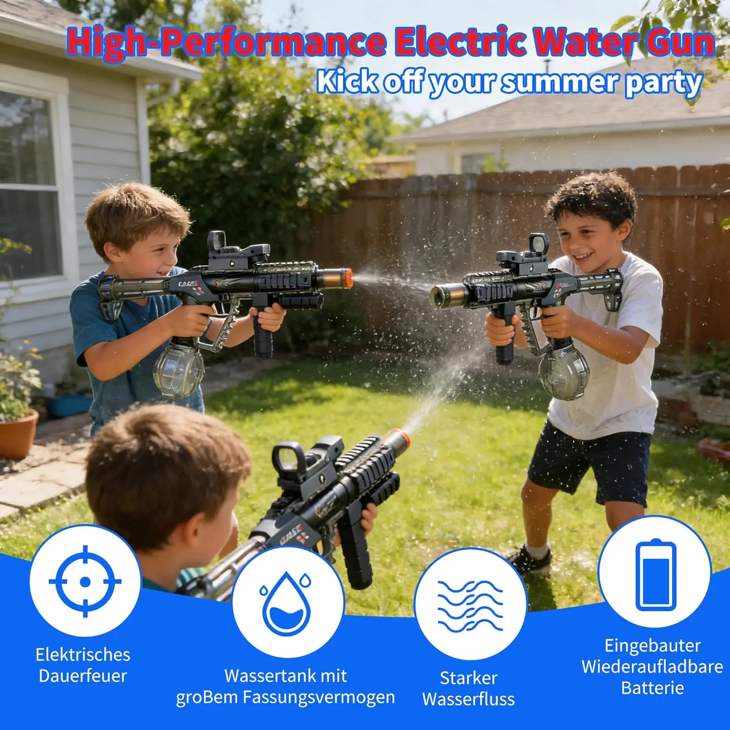 Rechargeable Automatic SMG Electric Water Gun with Rechargeable Water Spray, Long Range, LED Blaster, Outdoor Summer Battle Toy Gift for Kids, Automatic Water Blasts, Outdoor Water Soaker