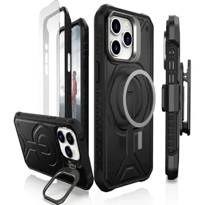 iPhone 15 Pro Rugged Case with MagSafe -[ Multi-layer Design] with Tempered Glass Screen Protector, Holster and Kickstand