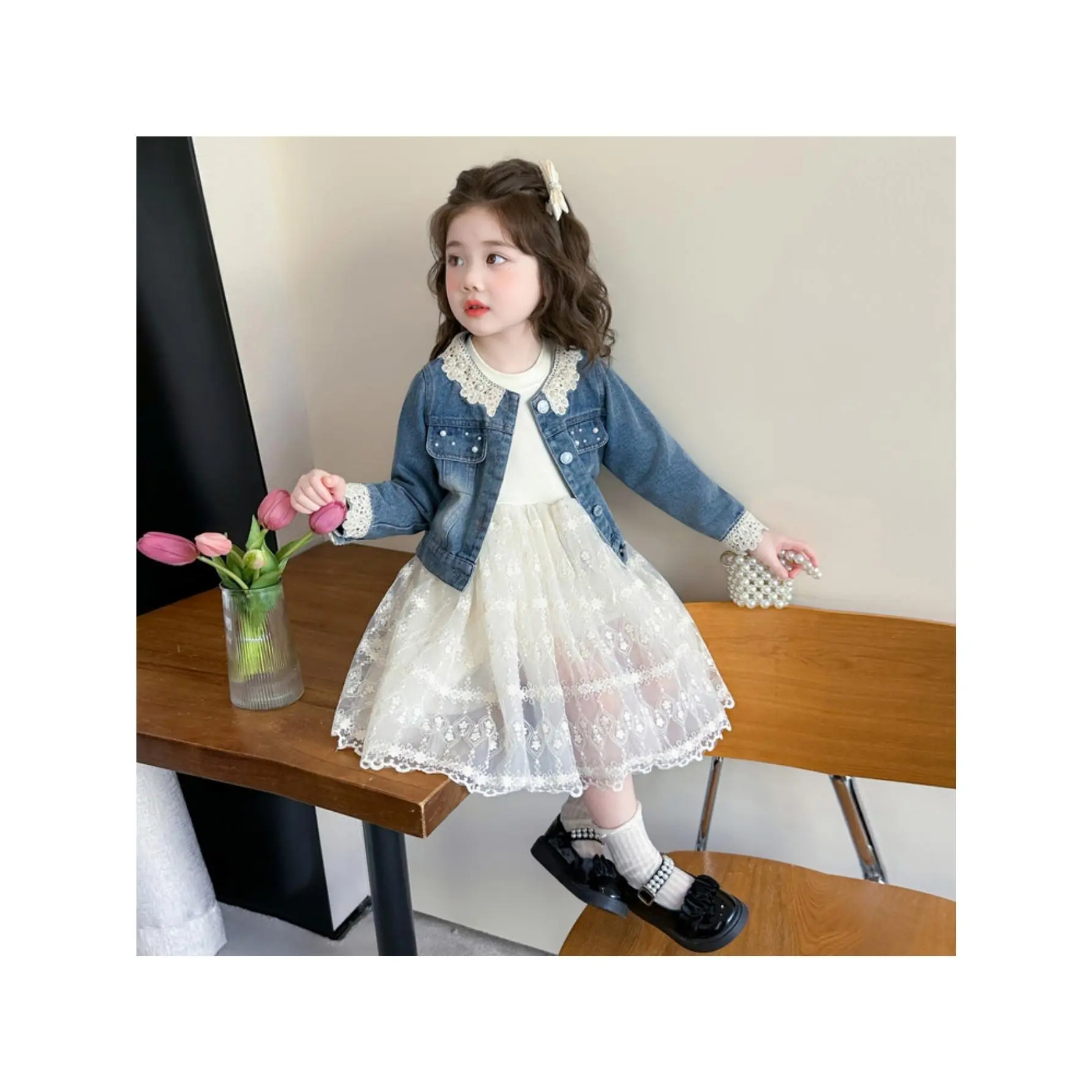 Girls Short Denim Jacket 2026, Stylish Cropped Jean Coat for Spring, Cute Casual Outerwear for Toddler Kid Daily Wear