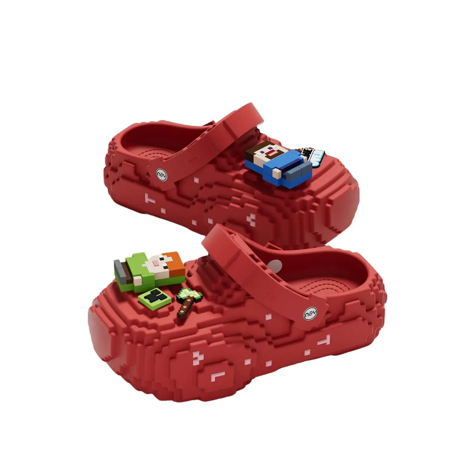 Women Cartoon Charms Building Block Clogs, Summer Thick Sole EVA Slip on Shoes, Non-Slip Indoor Slippers, Outdoor Beach Casual Garden Sandals