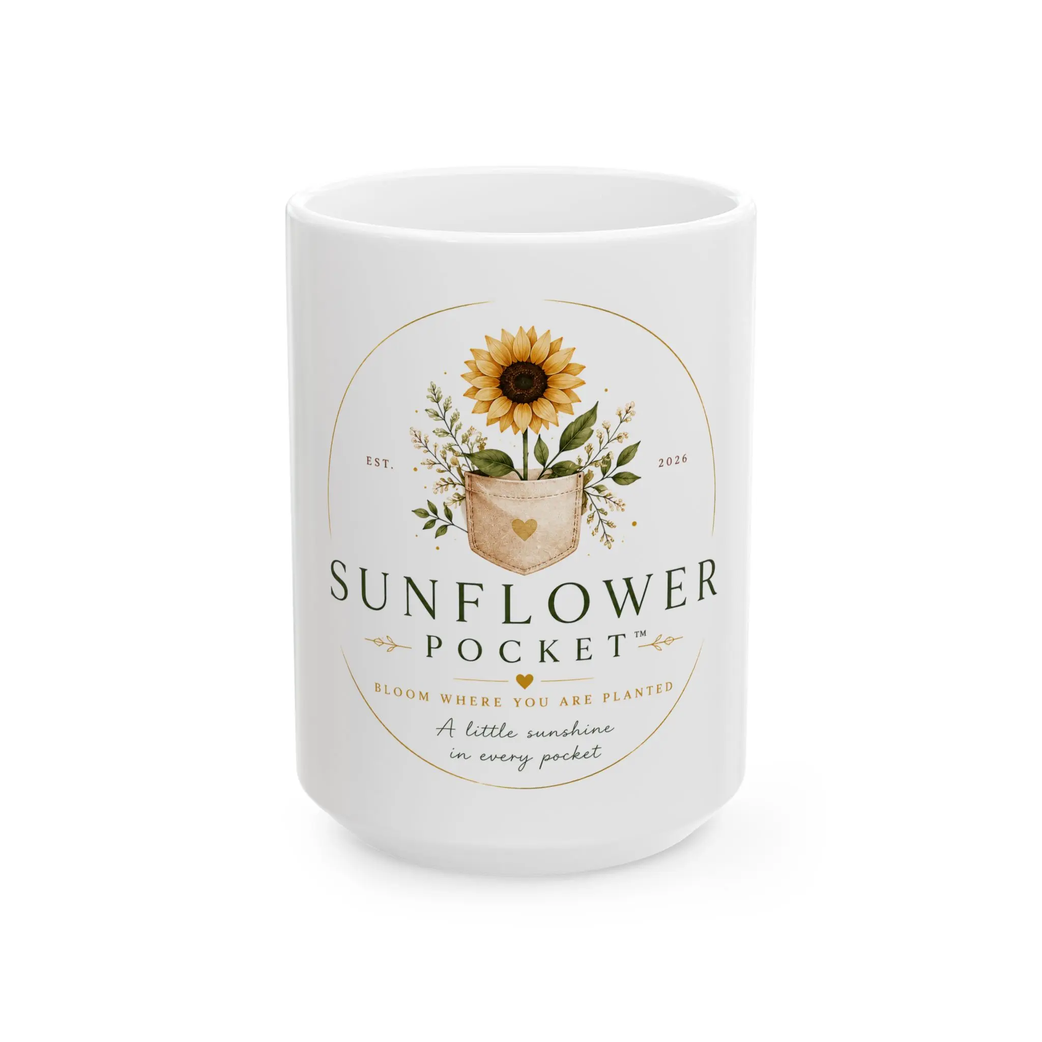 Sunflower Pocket Mug | Ceramic Coffee Mug | Botanical Watercolor Sunflower Gift Mug