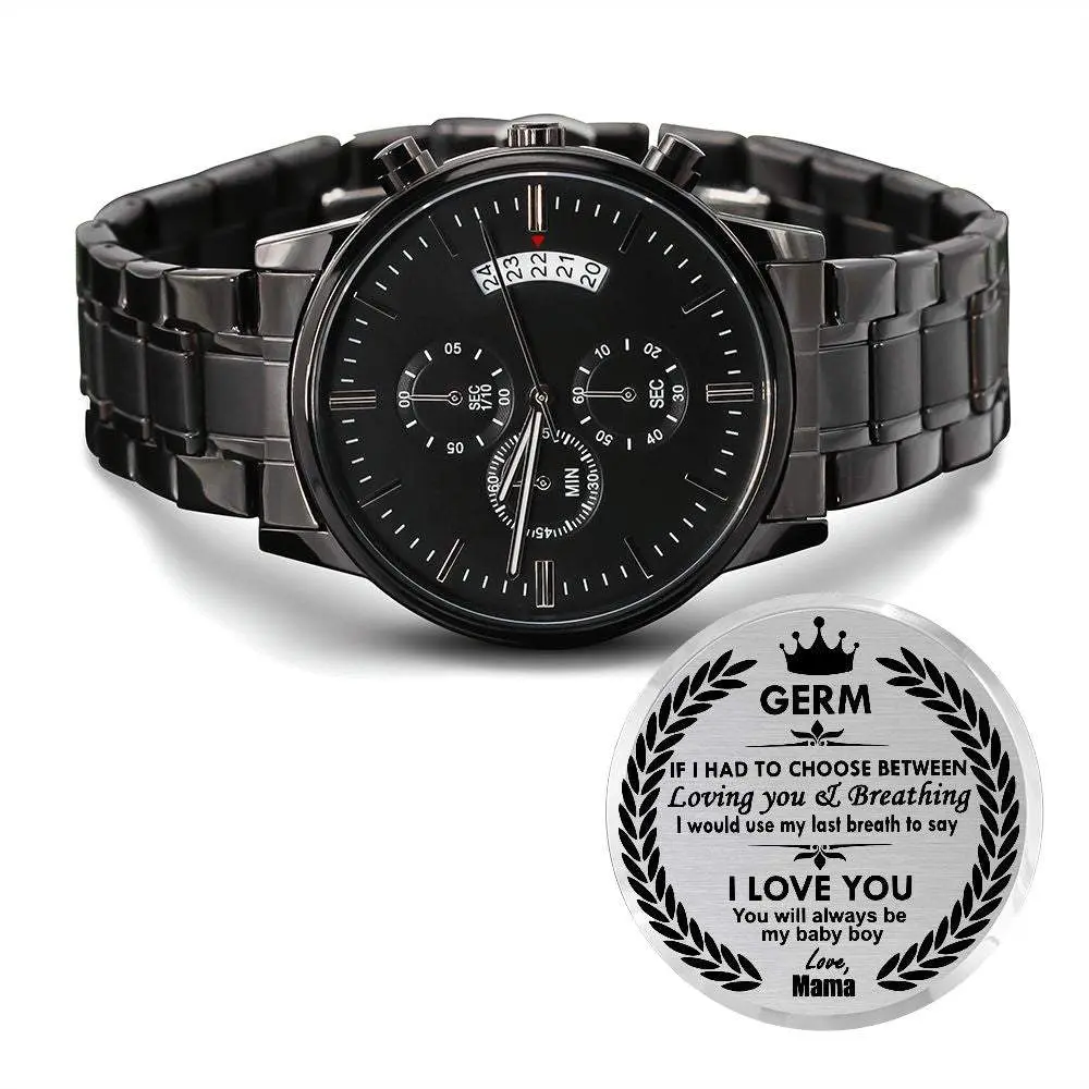 Luxury Durable Round Face Men's Engraved Chronograph Watch - 38mm Stainless Steel, Copper Dial, 3 Dials, Calendar, Adjustable Clasp, Personalized Son Gift, Quartz Movement, Gift Box Included, Personalized Gift
