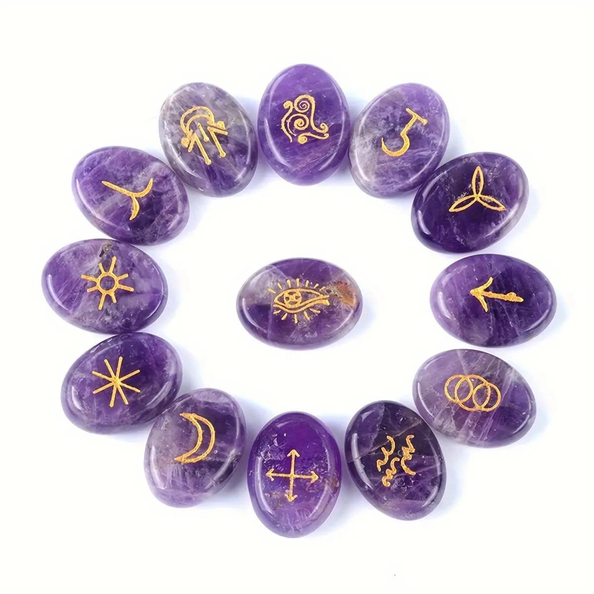 13pcs Small Bohemian Witch Rune Set - Natural Stone Carved Gems (Quartz, Amethyst, Agate), Niluane Rune Home Decor Ornaments, Ideal for Divination, Perfect Gift Choice (Size: 0.59×0 in)